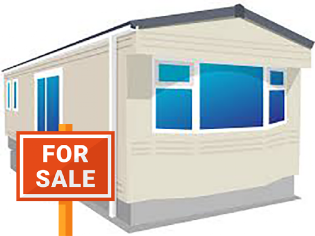 Static caravan with a for sale sign